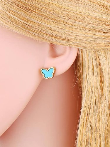 Brass Enamel Butterfly Flower Cute Stud Earring