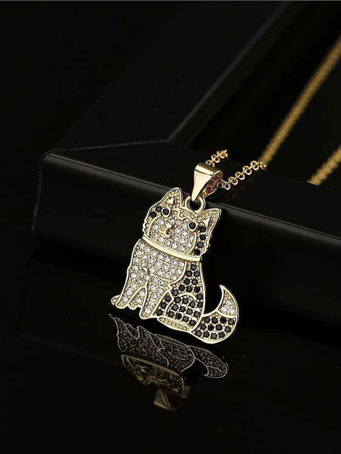 Brass Cubic Zirconia Vintage Cat Pendant Necklace