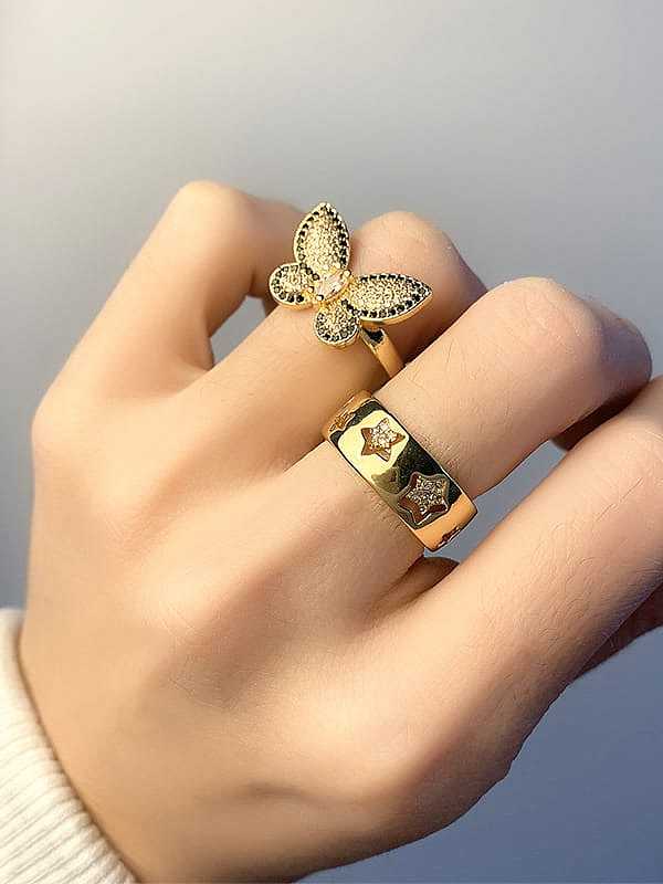 Brass Cubic Zirconia Butterfly Vintage Band Ring