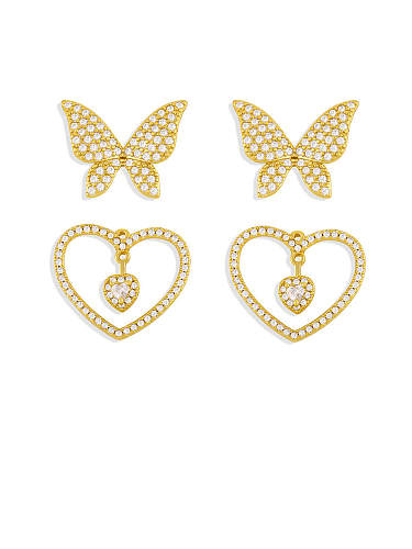 Brass Cubic Zirconia Heart Vintage Stud Earring