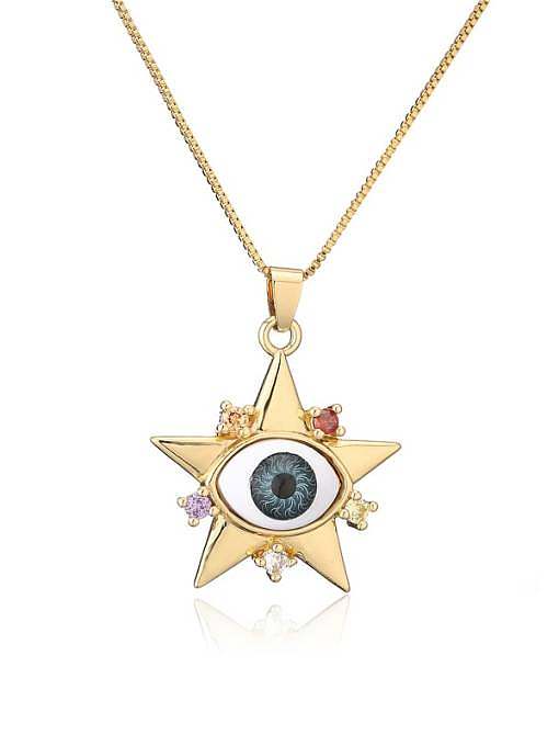 Brass Rhinestone Enamel Evil Eye Vintage Five-pointed star Pendant Necklace