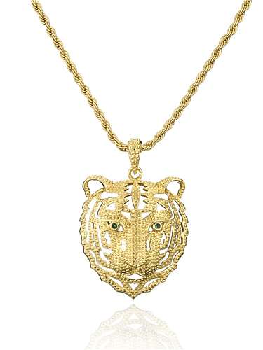 Brass Cubic Zirconia Vintage Tiger Head Pendant Necklace