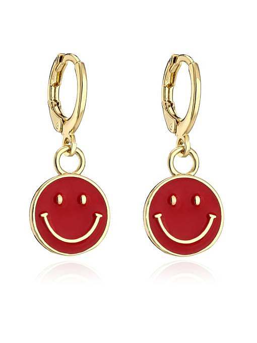 Brass Enamel Smiley Minimalist Huggie Earring