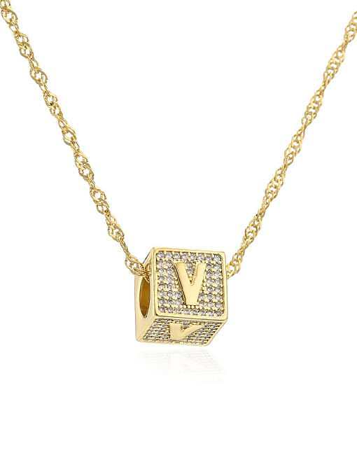 Brass Cubic Zirconia Square Hip Hop Letter Pendant Necklace