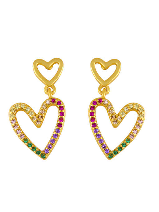 Brass Cubic Zirconia Heart Hip Hop Drop Earring