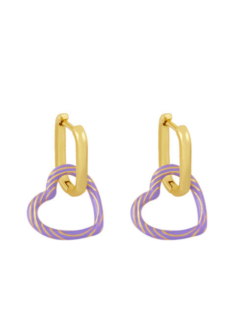 Brass Enamel Heart Minimalist Huggie Earring