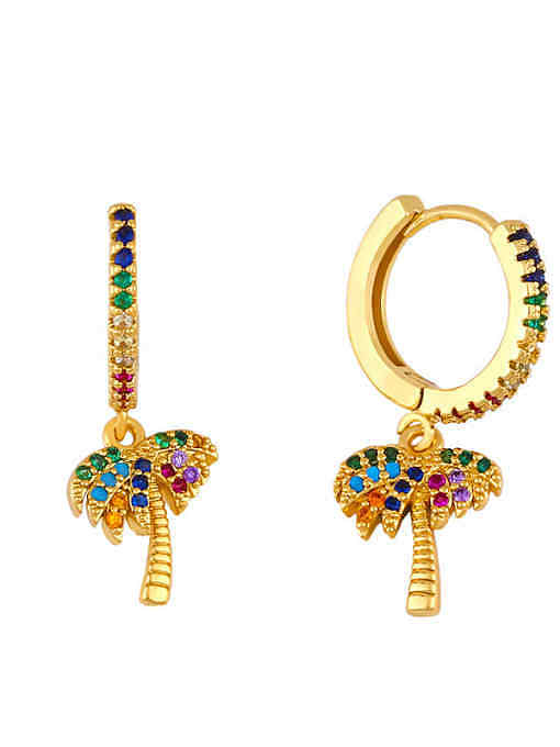 Brass Cubic Zirconia Tree Vintage Huggie Earring