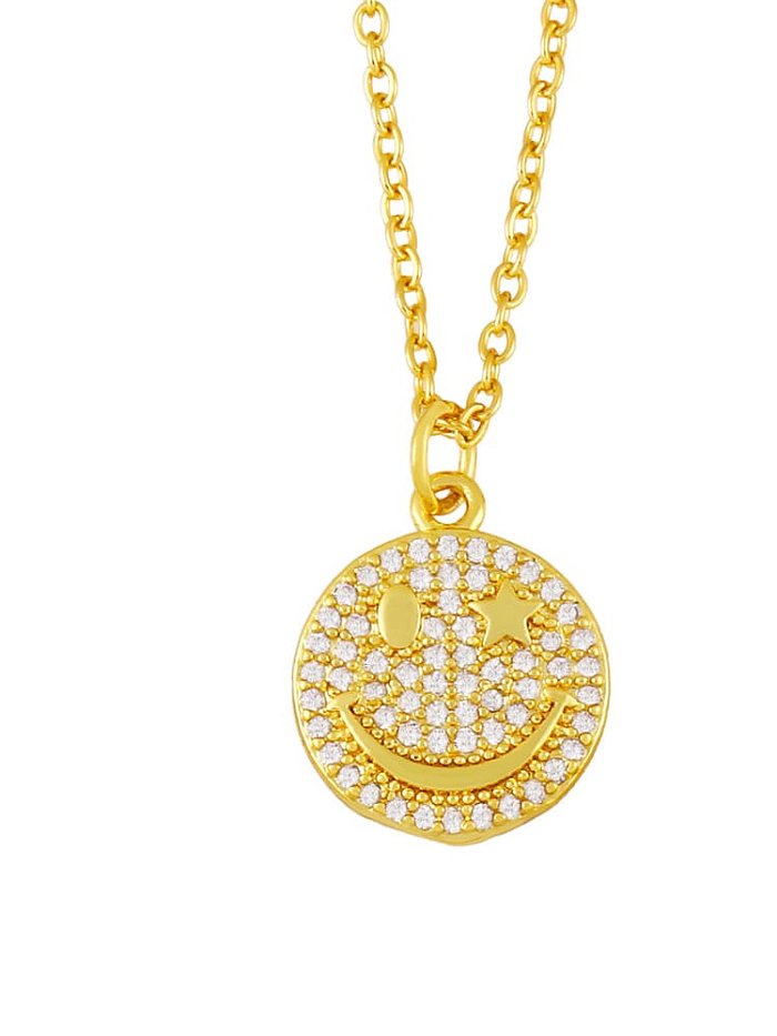 Brass Rhinestone Smiley Vintage Necklace