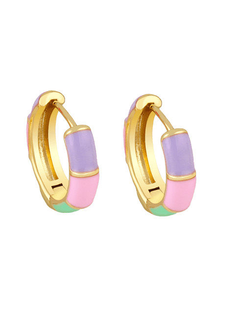 Brass Enamel Geometric Minimalist Huggie Earring