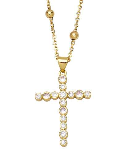 Brass Cubic Zirconia Cross Ethnic Regligious Necklace