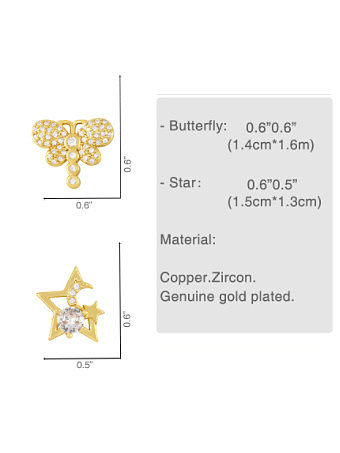 Brass Cubic Zirconia Star Hip Hop dragonfly Stud Earring