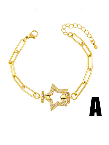 Brass Cubic Zirconia Star Artisan Hollow Chain Bracelet