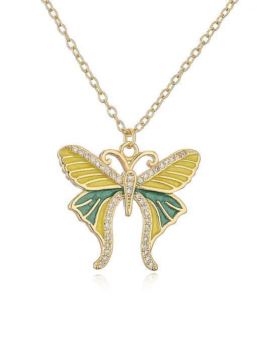 Brass Enamel Butterfly Vintage Necklace