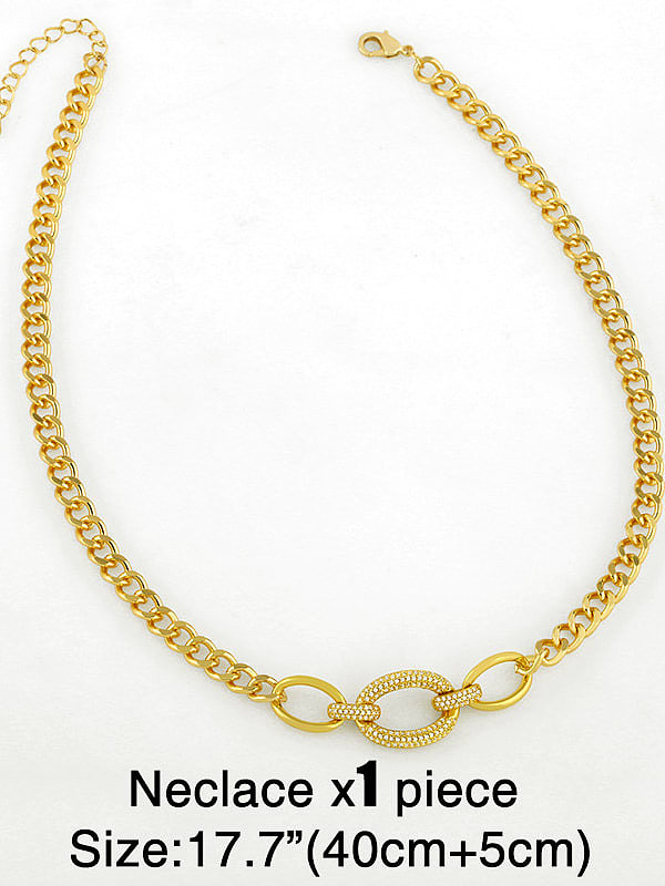 Brass Cubic Zirconia Hollow Geometric chain Vintage Necklace