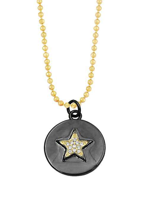 Brass Cubic Zirconia Star Vintage Round Pendant Necklace