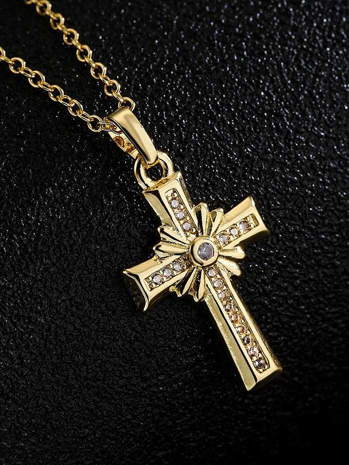 Brass Cubic Zirconia Cross Vintage Regligious Necklace