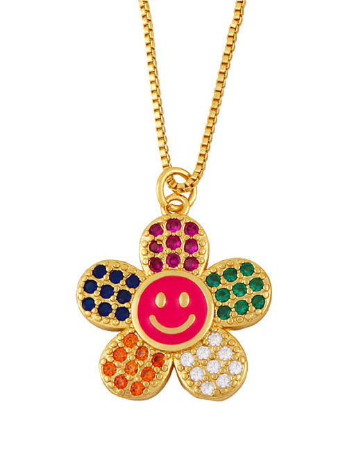 Messing Zirkonia Smiley Blume minimalistische Halskette
