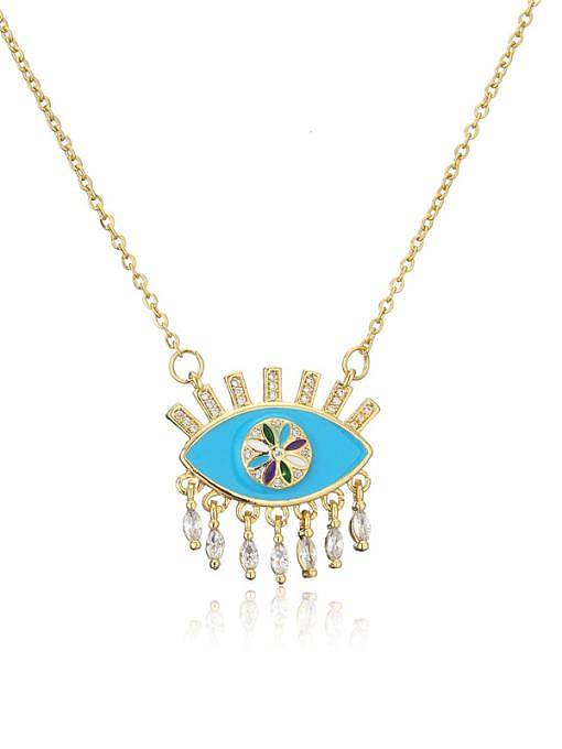 Brass Rhinestone Enamel Evil Eye Vintage Tassel Necklace