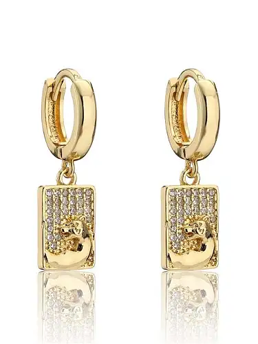 Brass Cubic Zirconia Geometric Vintage Leopard Huggie Earring