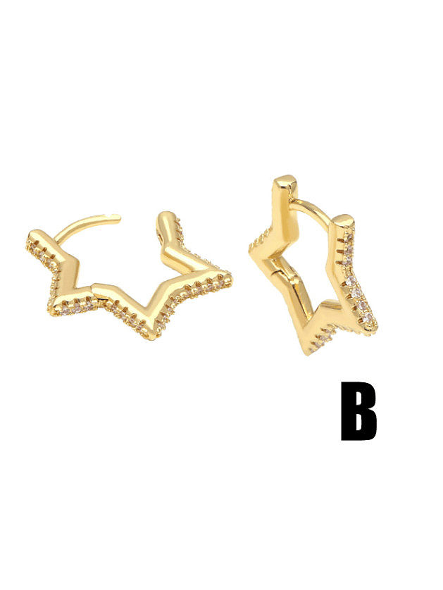Brass Cubic Zirconia Geometric Vintage Huggie Earring