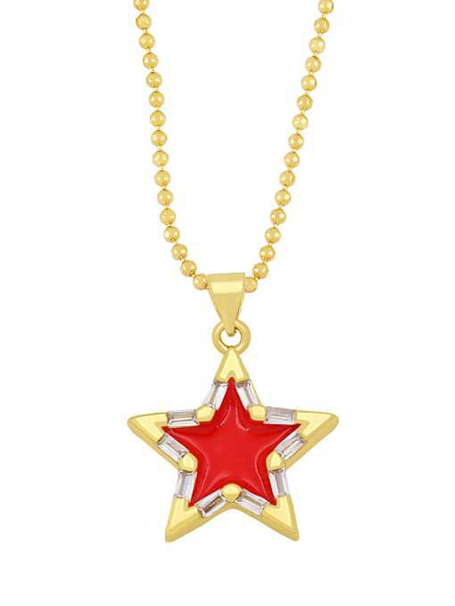 Collier de perles Hip Hop étoile en émail zircon cubique en laiton