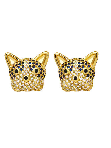 Brass Cubic Zirconia Animal Cute Dog Stud Earring