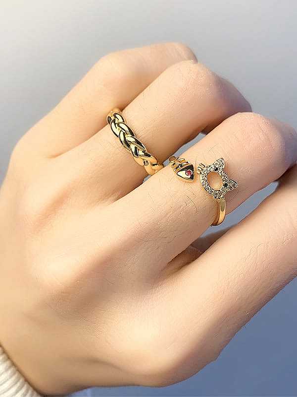 Brass Cubic Zirconia Cat Vintage Band Ring