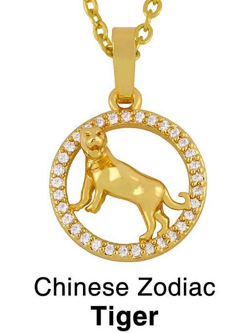 Brass Cubic Zirconia Ethnic 12 Zodiac Pendant Necklace