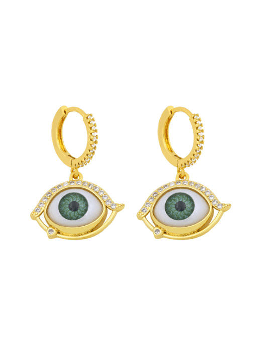 Brass Rhinestone Enamel Evil Eye Hip Hop Huggie Earring