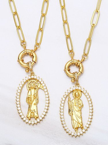 Brass Cubic Zirconia Geometric Vintage Virgin mary Pendant Necklace