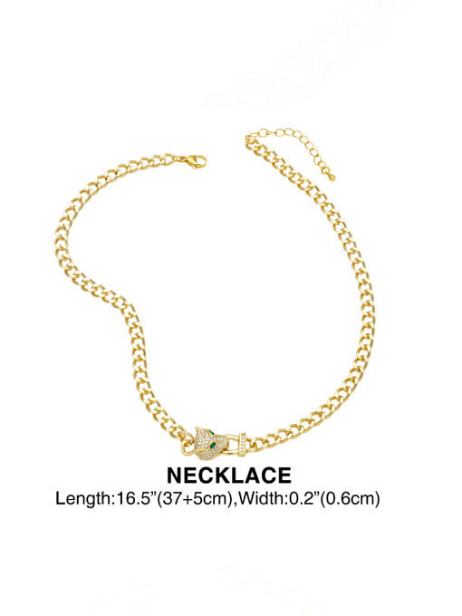 Brass Cubic Zirconia Vintage Leopard Necklace