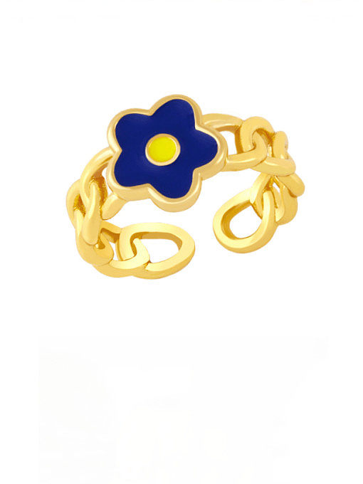 Brass Enamel Flower Minimalist Band Ring