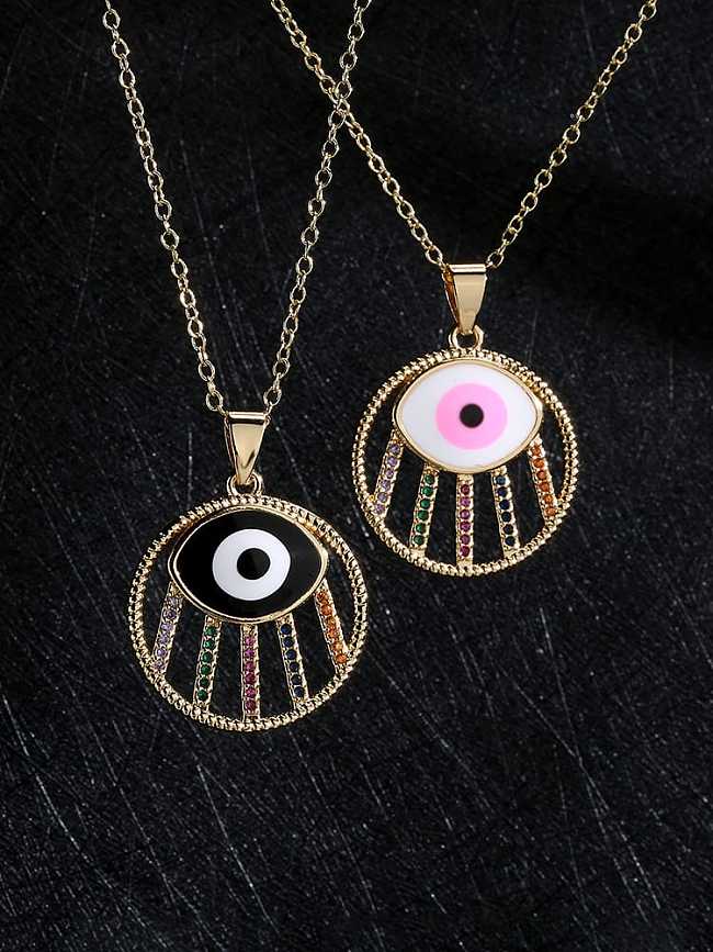 Brass Cubic Zirconia Enamel Evil Eye Dainty Round Pendant Necklace