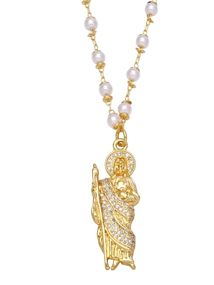 Messing Zirkonia Religiöse Vintage Jungfrau Maria Anhänger Halskette