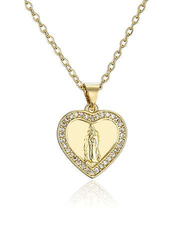 Collier pendentif en laiton avec zircone cubique tendance coeur vierge marie religieuse