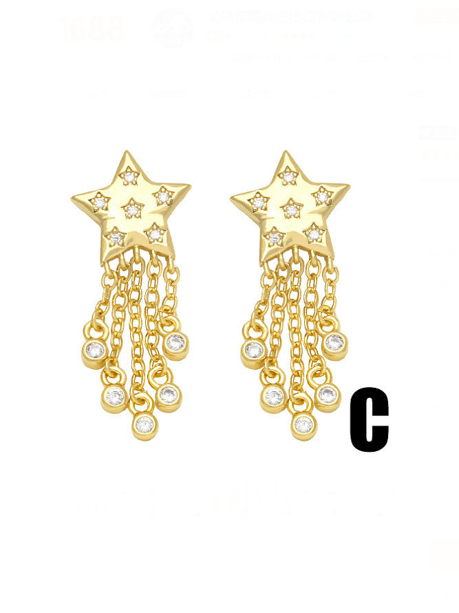 Brass Imitation Pearl Pentagram Trend Stud Earring