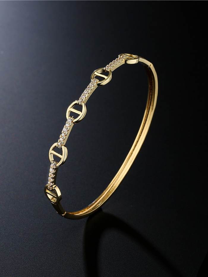 Brass Cubic Zirconia Geometric Vintage Band Bangle