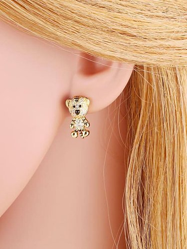 Brass Cubic Zirconia Tiger Cute Huggie Earring