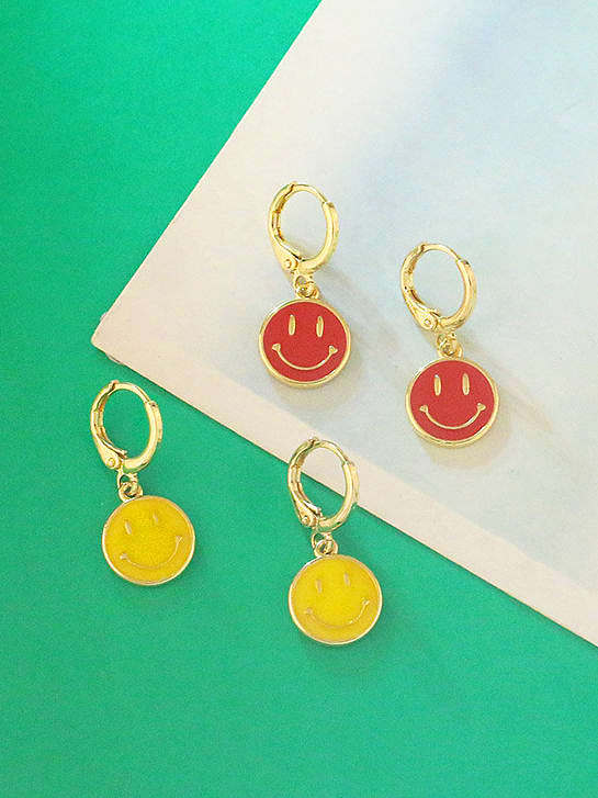 Brass Enamel Smiley Minimalist Huggie Earring
