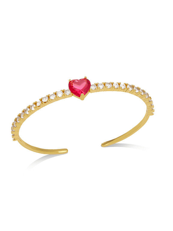 Bracelet manchette minimaliste en laiton et zircon cubique en forme de cœur