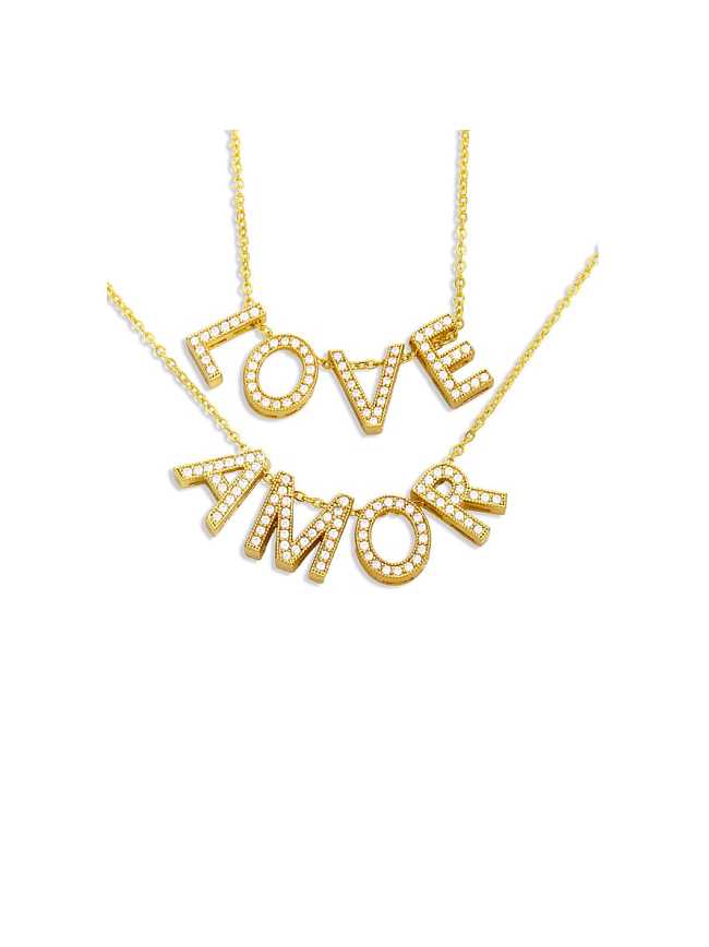 Brass Cubic Zirconia Simple LOVE letters Necklace