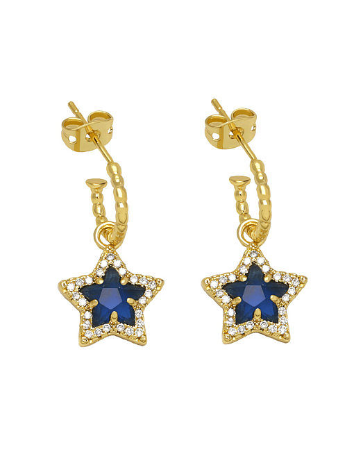 Brass Glass Stone Five-Pointed Star Vintage Hook Earring
