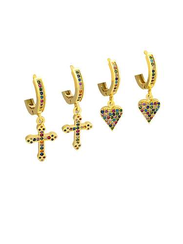 Brass Cubic Zirconia Heart Cross Dainty Huggie Earring