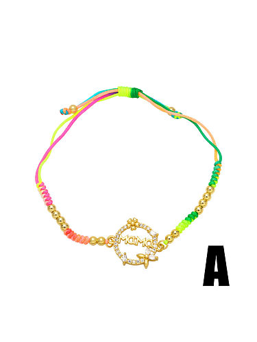 Brass Cubic Zirconia Multi Color Weave Bohemia Adjustable Bracelet