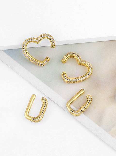 Brass Cubic Zirconia Heart Minimalist Huggie Earring