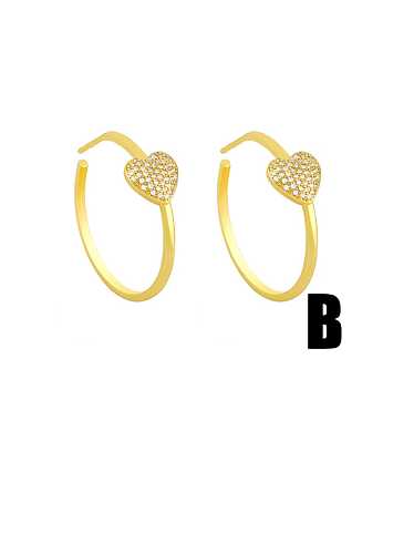 Brass Cubic Zirconia Heart Minimalist Hoop Earring
