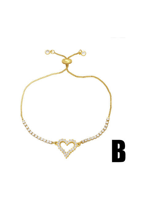 Brass Cubic Zirconia Heart Vintage Adjustable Bracelet