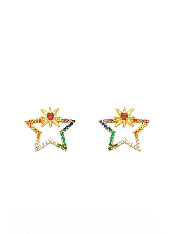 Brass Cubic Zirconia Pentagram Dragonfly Heart Cute Stud Earring