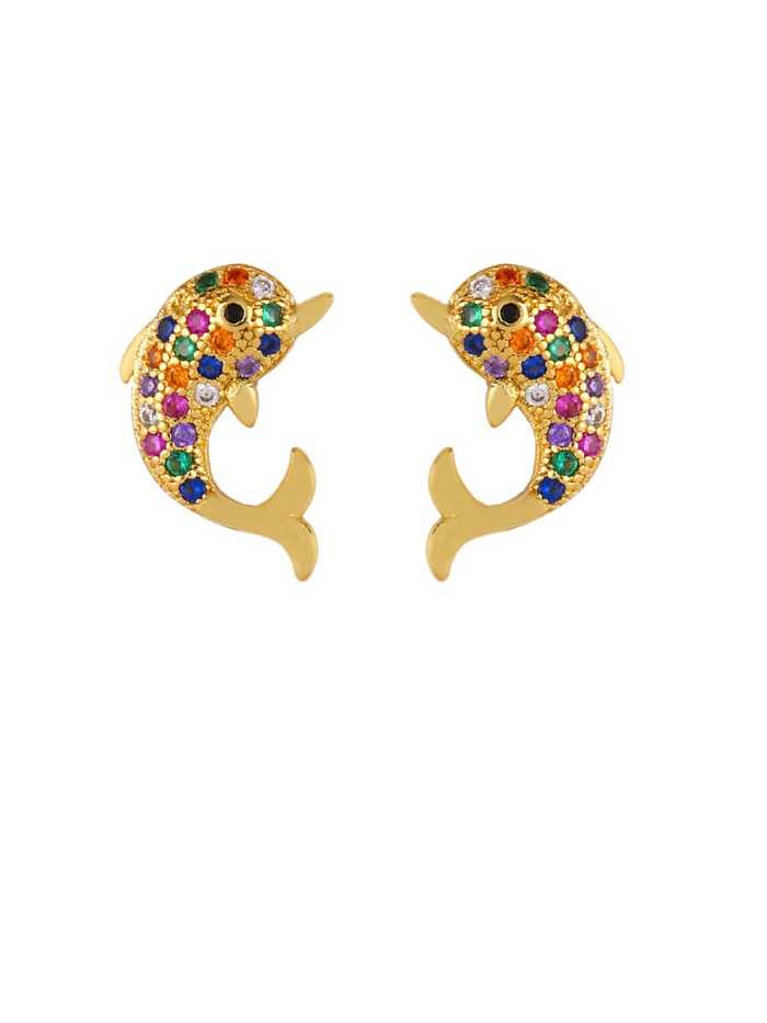 Brass Cubic Zirconia Dolphin Cute Stud Earring