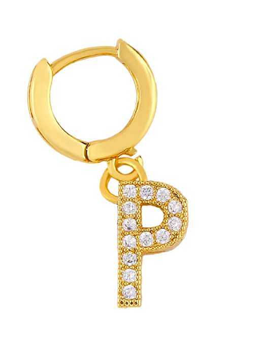 Brass Cubic Zirconia Letter Ethnic Huggie Earring